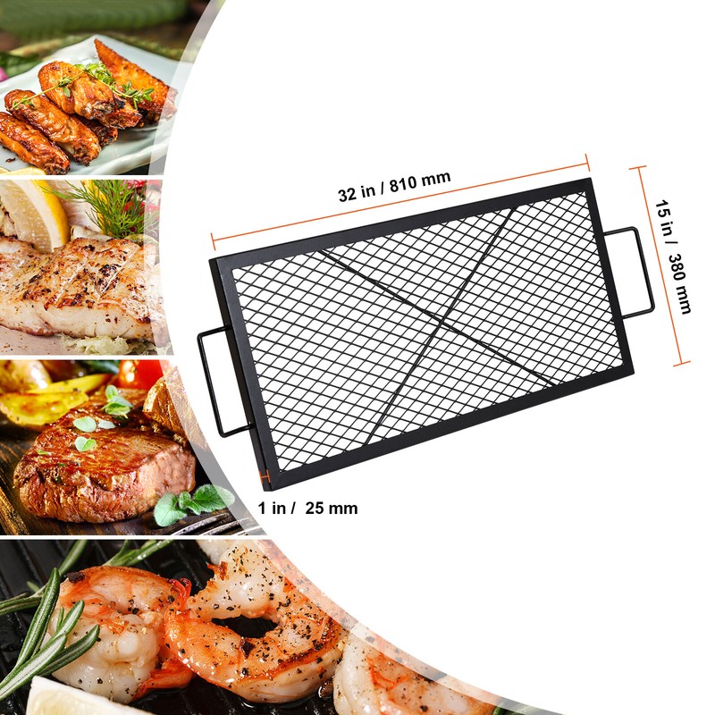 VEVOR 32" Rectangle Cooking Grate Fire Pit Grill Grate X-Marks Heavy-Duty Steel gallery