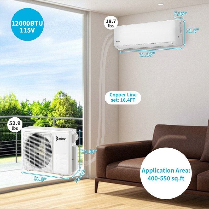 12000 BTU 115V Wall Mounted Mini Split Air Conditioner 20SEER W/Heat Pump & Wifi gallery