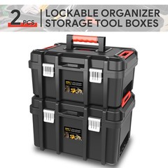 2 PCS Lockable Workshop Garage Household Portable Tool Organizer Storage Box