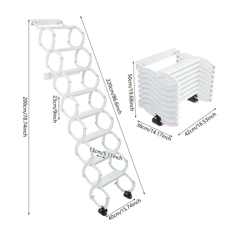 Attic Loft Pull Down Ladder 8 Step Wall Mounted Folding Loft Ladder Stairs White gallery