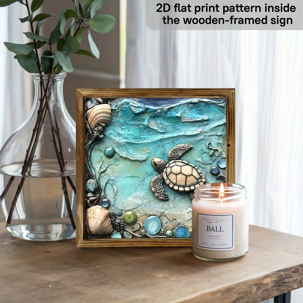 3D Relief Sea Turtle Seashell Ocean Wooden Plaque Coastal Bathroom Wall Decor gallery