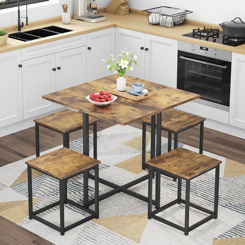 Industrial Dining Table Set 4 Compact Kitchen Table & 4 Stools Space Saving Home gallery