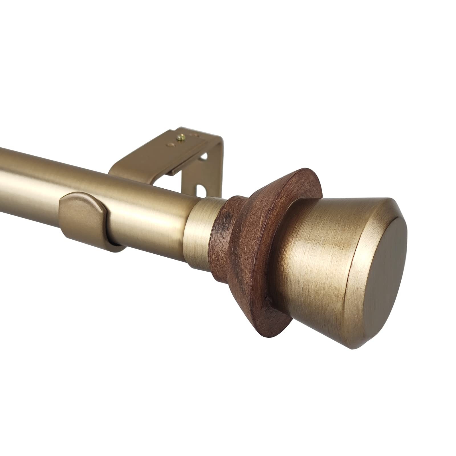 Midcentury Modern Style Single Curtain Rod Set With Round Wood Look Finial72144 gallery