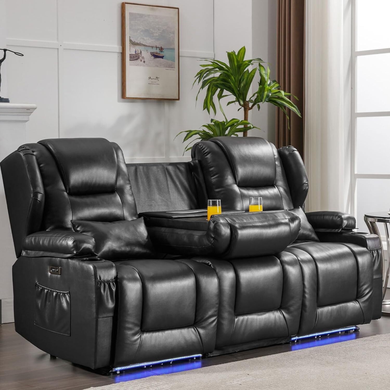 3 Seater Recliner Sofas Power Reclining Sofa with Console Home Theater Seating gallery