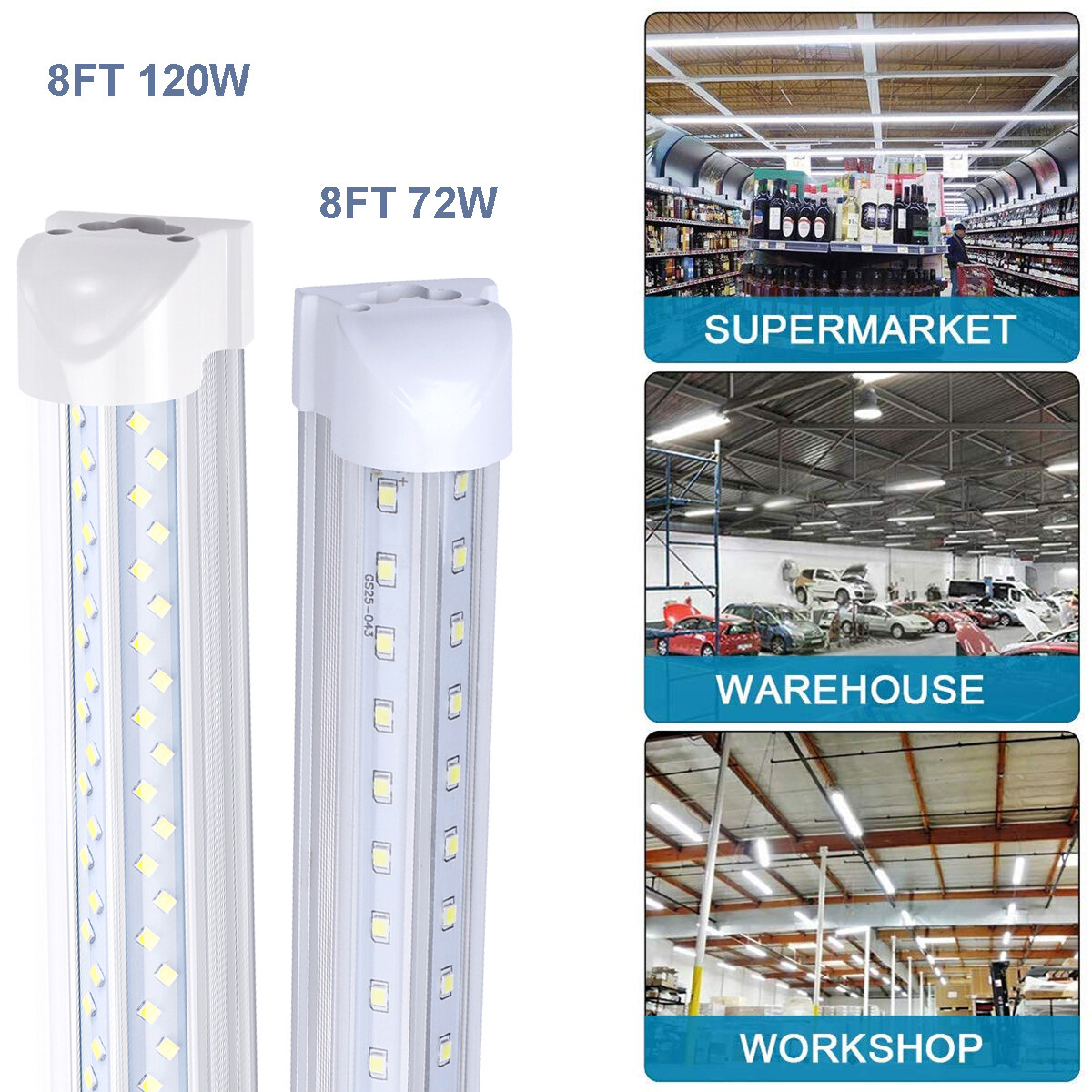 Integrated LED Tube Light 8FT 120W Linkable LED Shop light T8 96'' Bulbs Light gallery