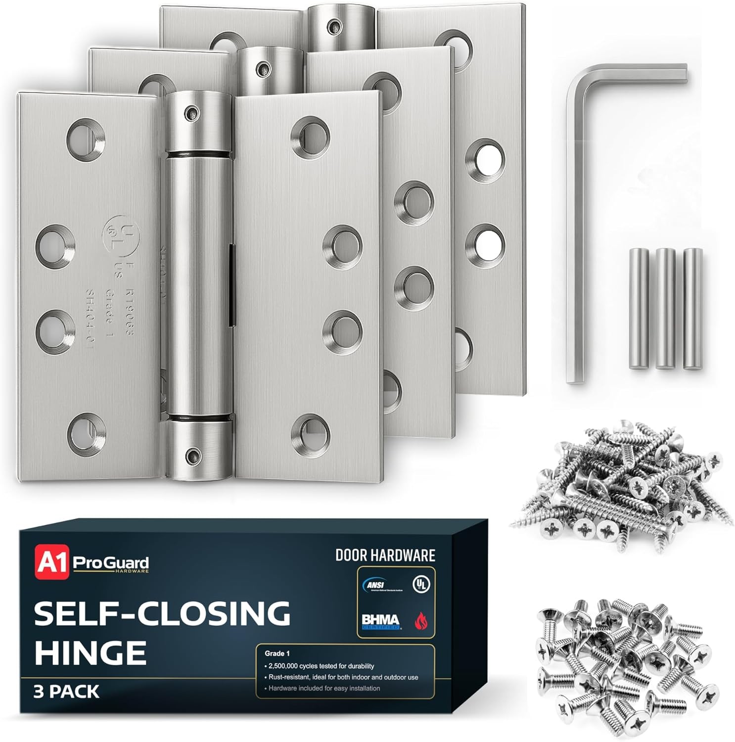 A1 ProGuard Satin Door Hinges 4.5 Inch Self Closing Hinge Hardware Adjustable... gallery
