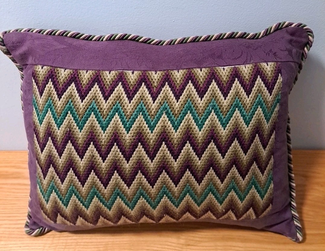 Handmade Geometric Purple Teal Down Filled Rectangular 11” x 17” Throw Pillow gallery