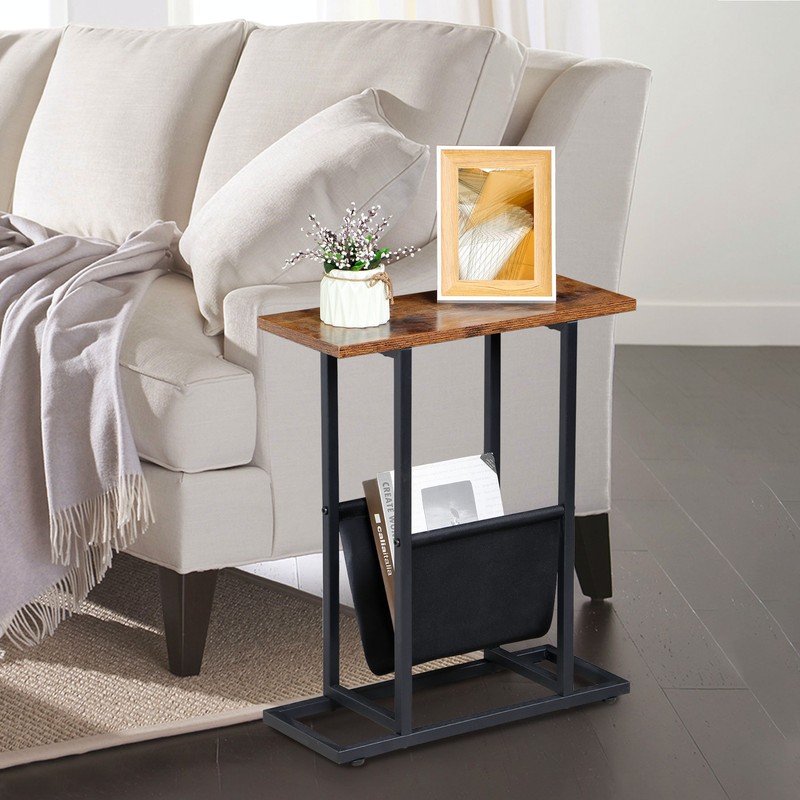 Small Narrow Compact Sidetable MDF Top Metal Frame Freestanding Rack, Brown gallery