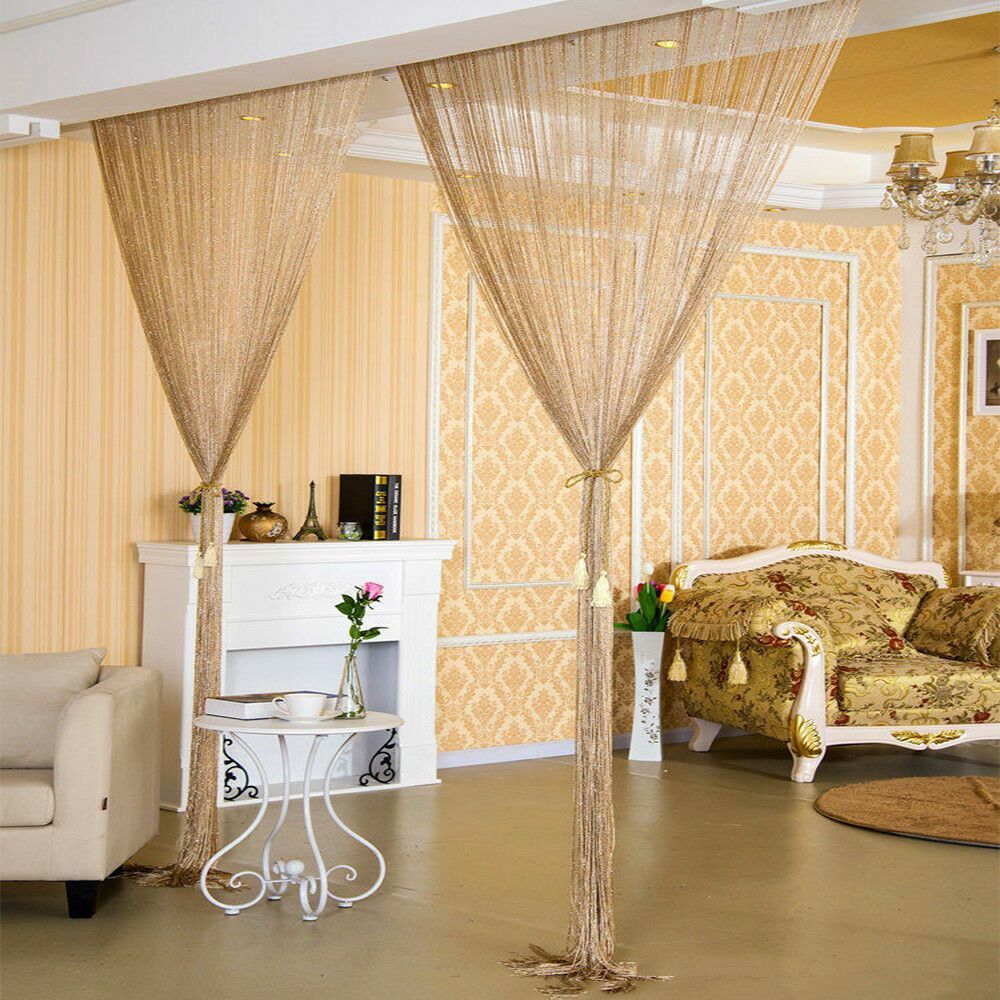 Gold Tassel String Door Curtain Beads Room Divider Crystal Fringe Window Panel gallery