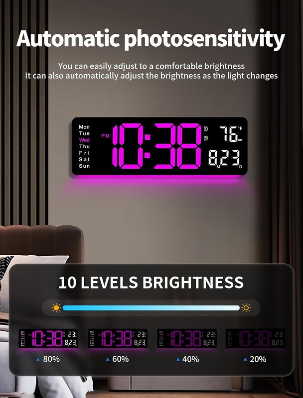 Digital Wall Clock, 16" Large Display Digital Clock with Remote Control Dimming gallery