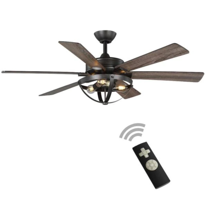 52" Antiqued Ceiling Fan + Remote Rustic Cage Light Cabin Loft Farmhouse Lantern gallery