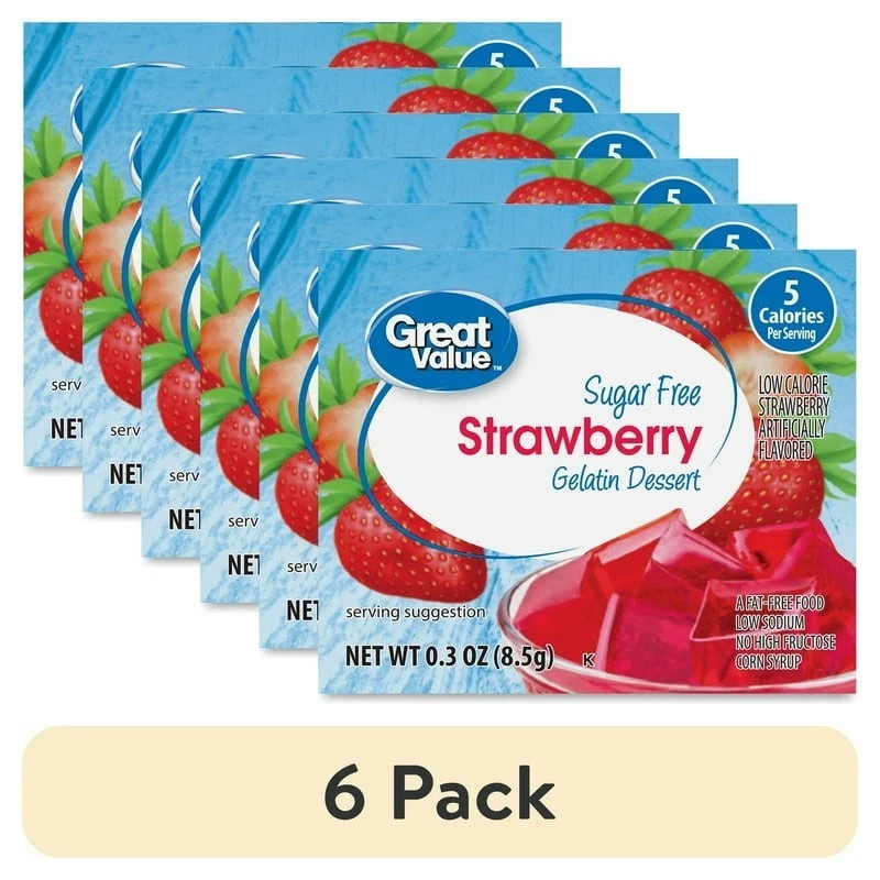 (6 pack) Great Value Sugar Free Strawberry Gelatin Dessert, 0.3 oz gallery