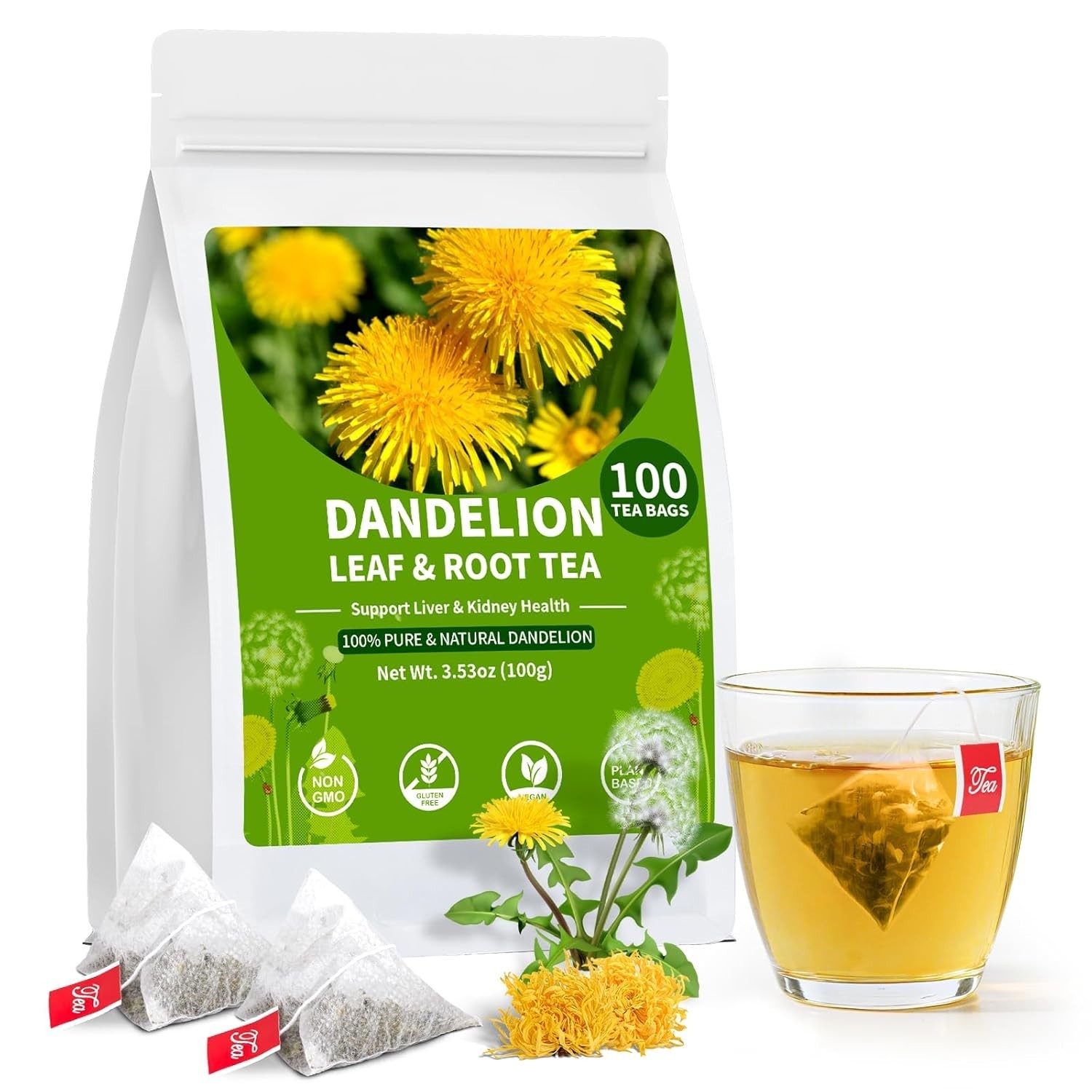 BeleePlanner Dandelion Leaf And Root Tea Bags, Natural Tea, 2 Pack/100 Bags gallery