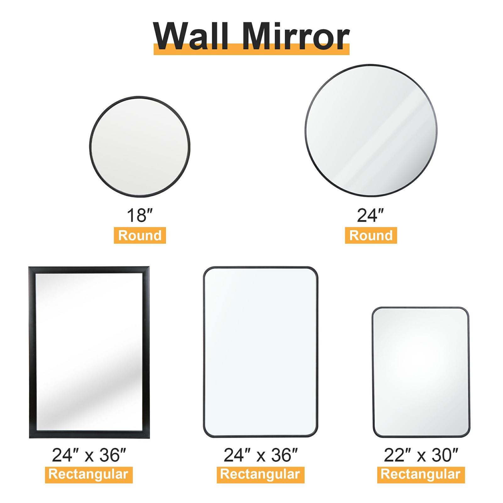 Round/Rectangular Wall Mirror Bathroom Living Roon Vanity Mirror PS/Metal Framed gallery