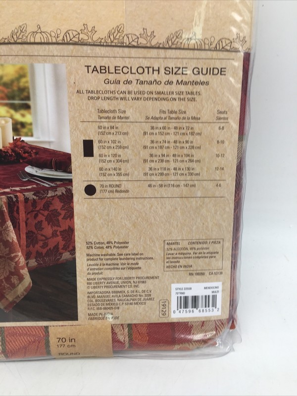 Mendocino Rust Copper Windowpane Plaid Leaf Fabric Tablecloth, 70" Round gallery