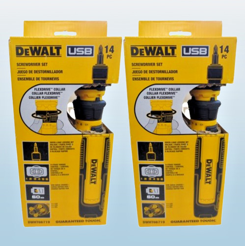 DEWALT USB RECHARGEABLE DWHT66719 FLEXDRIVE CORDLESS SCREWDRIVER 14PC SET *2PACK gallery