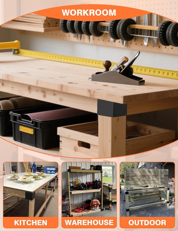 Heavy Duty Workbench Bracket Kit, 4 Pcs 3-Way Right Angle Corner Brackets for... gallery