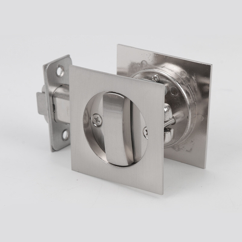 Pocket Door Lock with Key, Square Sliding Barn Door Lock Latch Recessed Silvery gallery