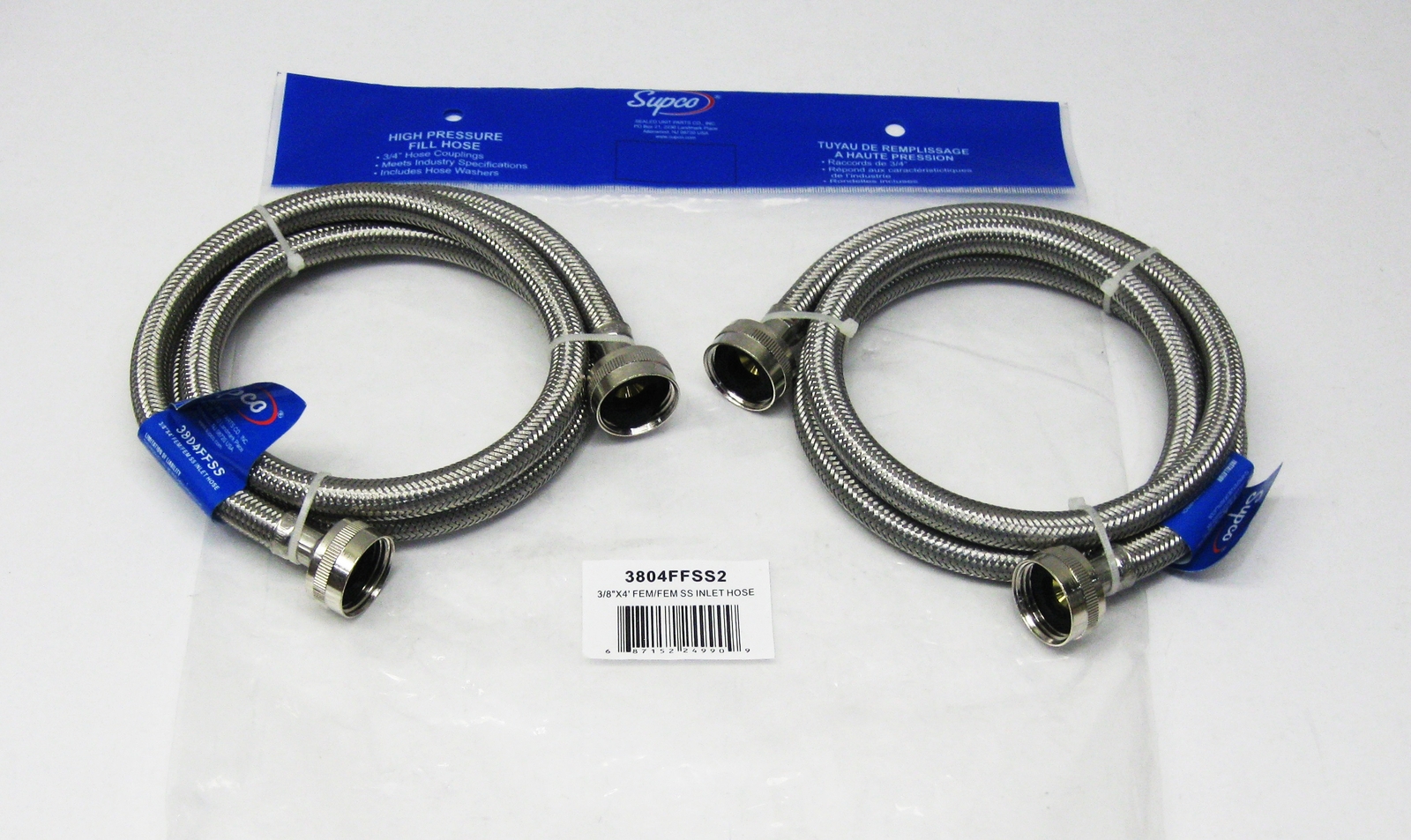 Stainless Steel Washing Machine 4' Set Inlet Fill Hoses with Washers gallery