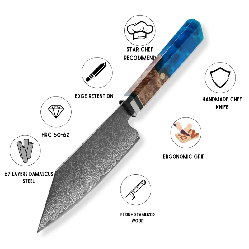 Chef Knife 5 in Japanese Bunka Knife Stainless Damascus Chef Kitchen Utility gallery