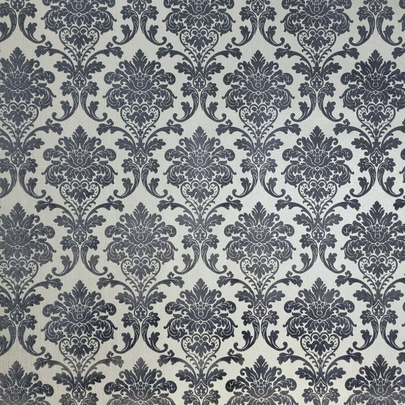 Wallpaper rolls flocking navy blue silver metallic Flocked vintage velvet Damask gallery