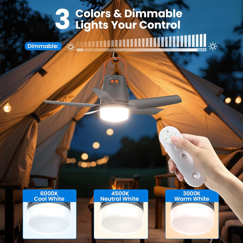 20" Portable Ceiling Fan with Light & Remote,20400Mah Battery Operated Outdoor C gallery