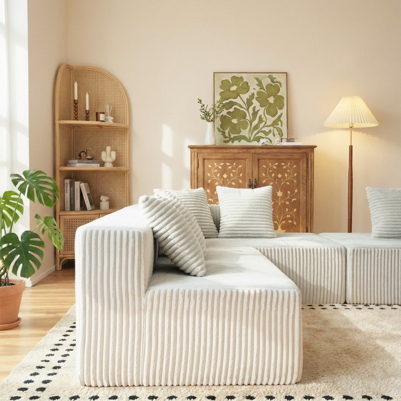130" Cloud Corduroy U-Shaped Modular Sofa, No Assembly, Beige gallery