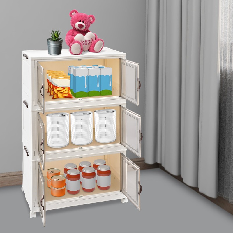3PCS Foldable Stackable Storage Cabinets with Wheels White 25.59*16.54*43.5in US gallery