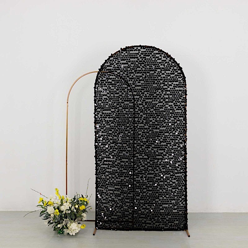 7 ft BLACK Big Payette Sequin Fitted Round Top Wedding Arch STAND COVER Party gallery
