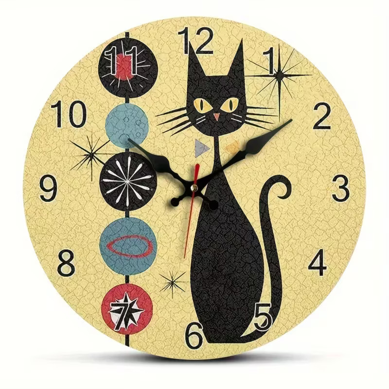NEW CAT Clock with Modern Medieval Black Cat Design, 12 INCH gallery
