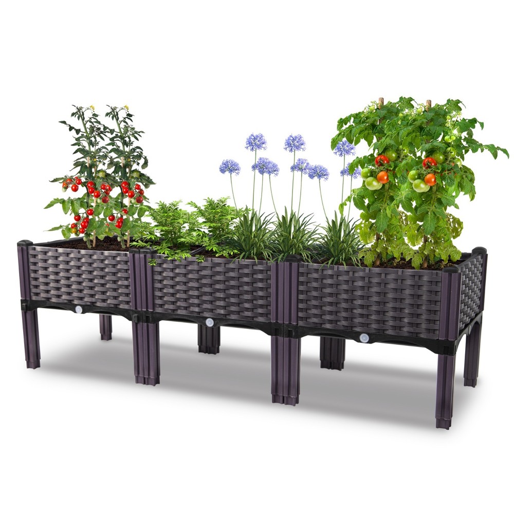 3-Pack Raised Garden Bed Kit: Rectangle Planter Box for Flowers & Vegetables