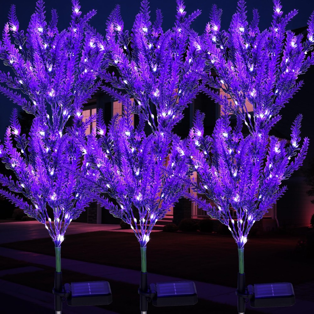 6-Pack Waterproof Lavender Solar LED Flower Lights for Outdoor Garden Yard Patio