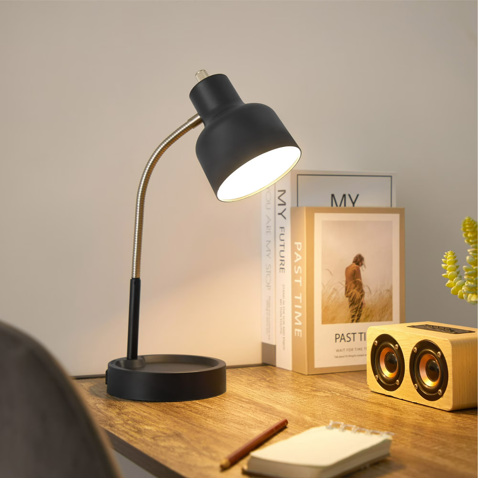 Mainstays LED Desk Lamp with Catch-All Base & AC Outlet, Matte Black gallery