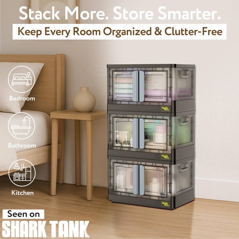 Quik - 8.5 Gallon 3-Pack Stackable Storage Bins with Doors & Wheels - Collaps... gallery