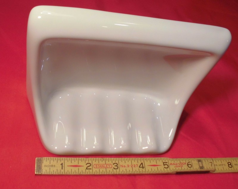 Gloss White: Porcelain Soap Dish for tub or shower, made 1970's, Solid & Heavy gallery