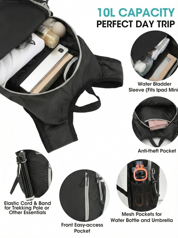 Foldable Small Hiking Backpack with 3 Strap Pockets – Lightweight 300D Spill-... 4