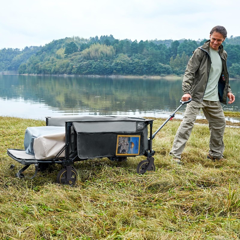49" Extra Long Collapsible Folding Wagon With Tailgate And Brakes 300lbs Heavy D gallery