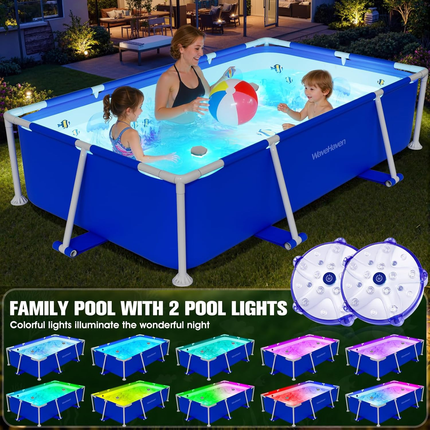 Above Ground Pool,2026 Frame Deep Swimming Pool with Pool Lights,Rectangle Famil gallery