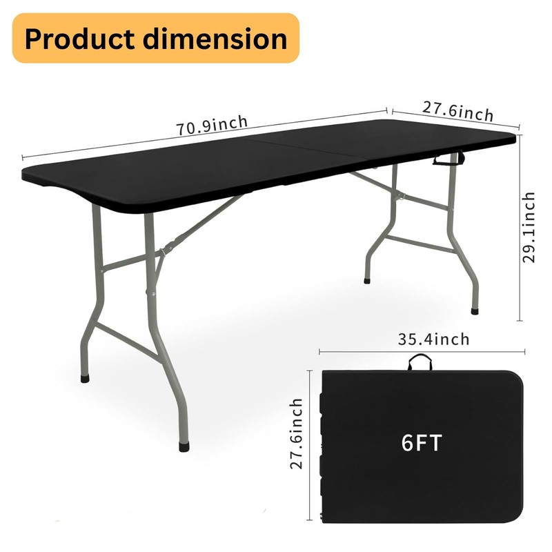 6Ft Plastic Folding Table - Ideal for Indoor/Outdoor Dining & Party Use Black gallery
