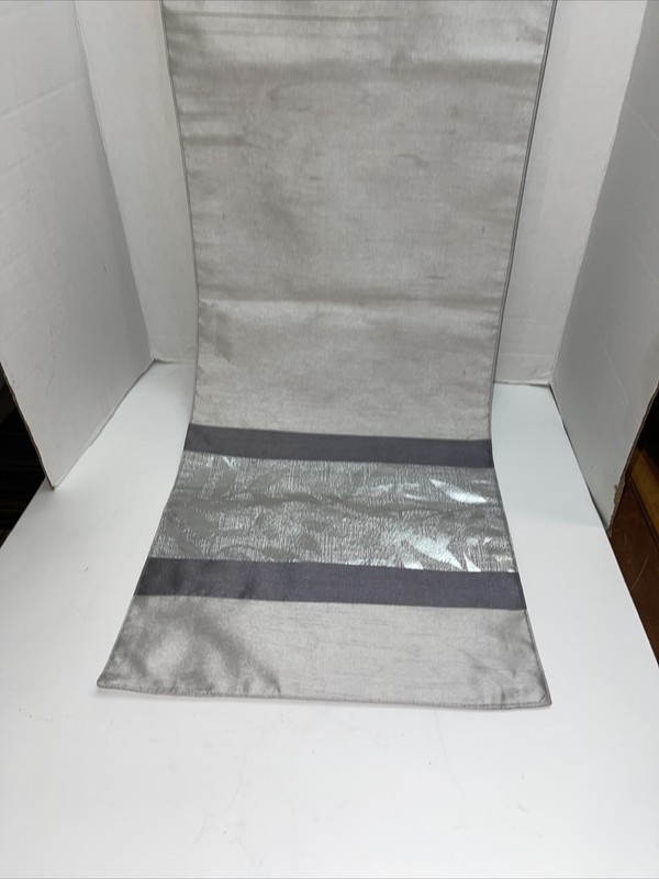 Trend Collection 72" Table Runner Silver Gray Metallic Leaf Design Holiday gallery