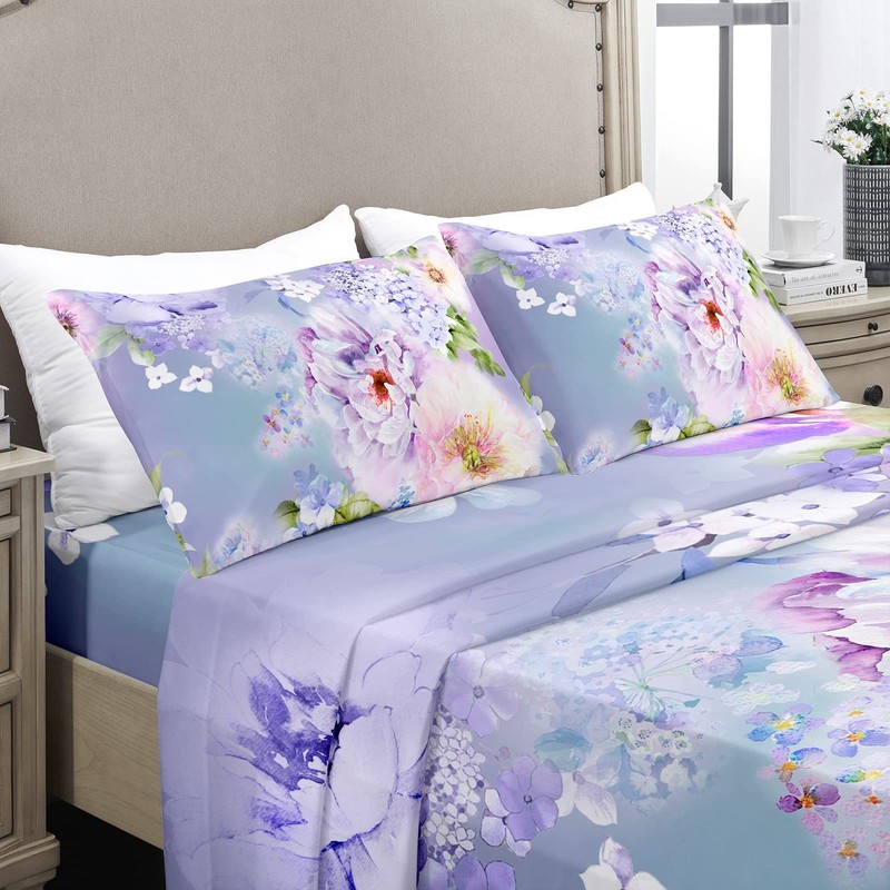 4 PCS Queen Sheet Set 1800TC Microfiber Floral Bed Extra Soft Deep Pocket gallery