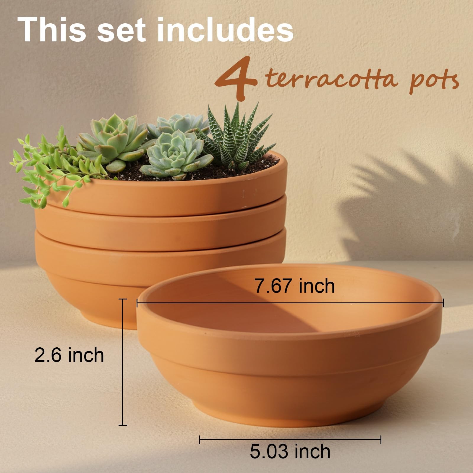 Clay Pots for Plants with Drainage Hole, 4 Pack Large Terra Cotta Plant Pot, ... gallery
