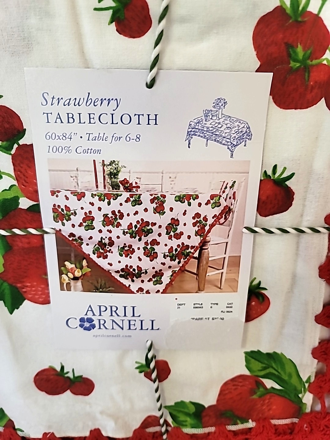 NWT April Cornell STRAWBERRY COTTON Tablecloth 60 X 84 RED Crocheted Trim gallery