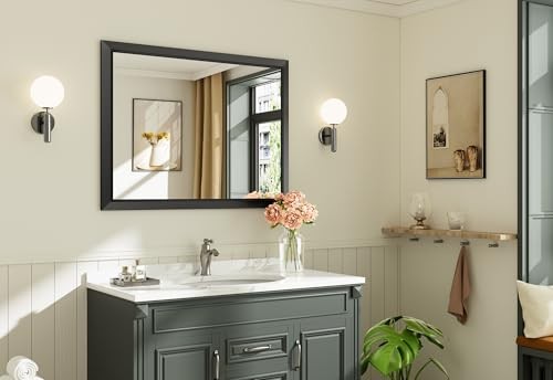 40x30 Inch Bathroom Mirror for Wall, Thick Metal Framed 40"L x 30"W Black gallery