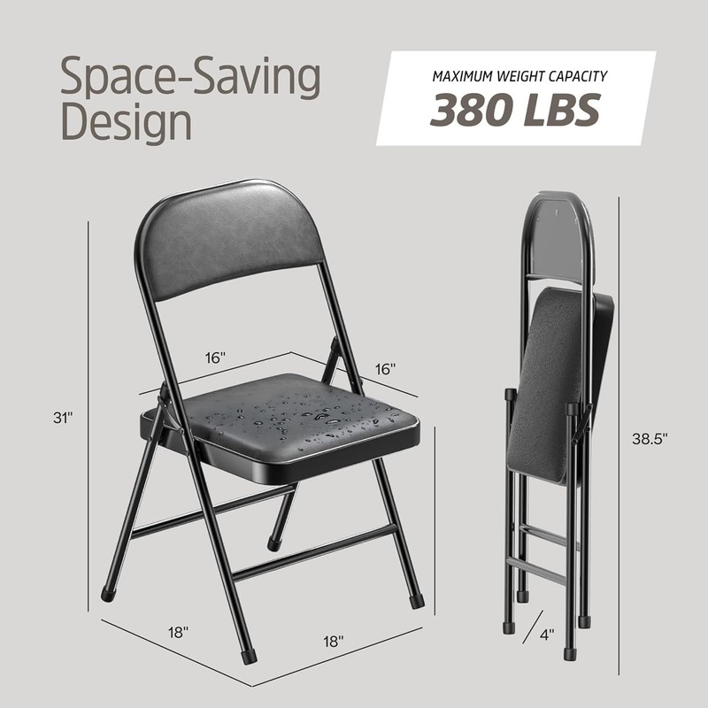 EconoHome 4 Pack Black Padded Folding Chairs with Cushioned Seat & Backrest gallery