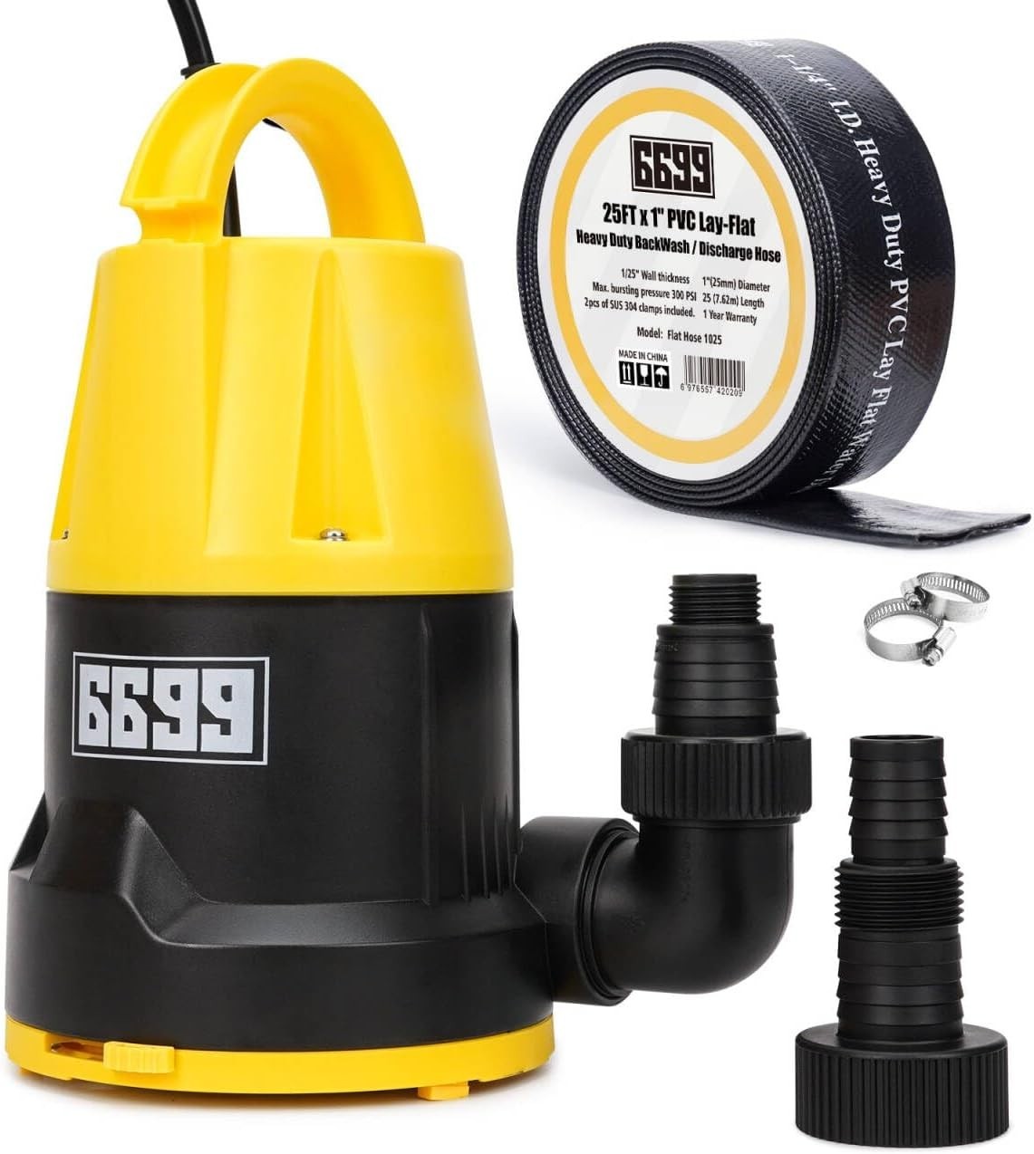 Submersible Sump Pump 2500GPH High Flow with 25FT X 1-1/2” Discharge Hose Drain gallery