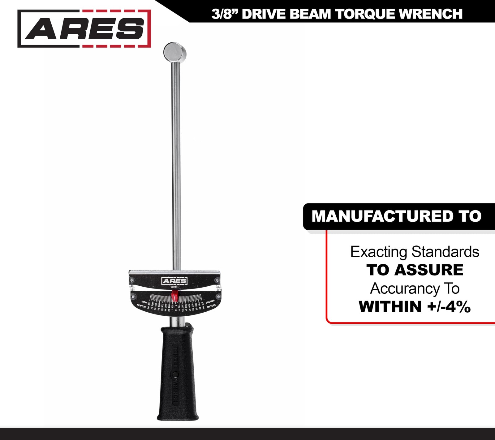 ARES 70214-3/8-inch Drive Beam Torque Wrench - 0-800 Inch/Pounds and 0-90 Newton gallery