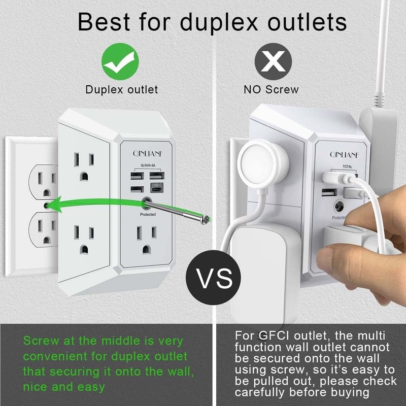5 Outlet Extender Surge Protector Multi Plug Wall Adapter USB Charger Ports with gallery