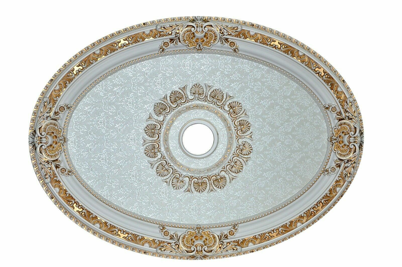 43" OVAL CHANDELIER CEILING MEDALLION WHITE FLOWERS FOYER DINING ROOM BEDROOM gallery