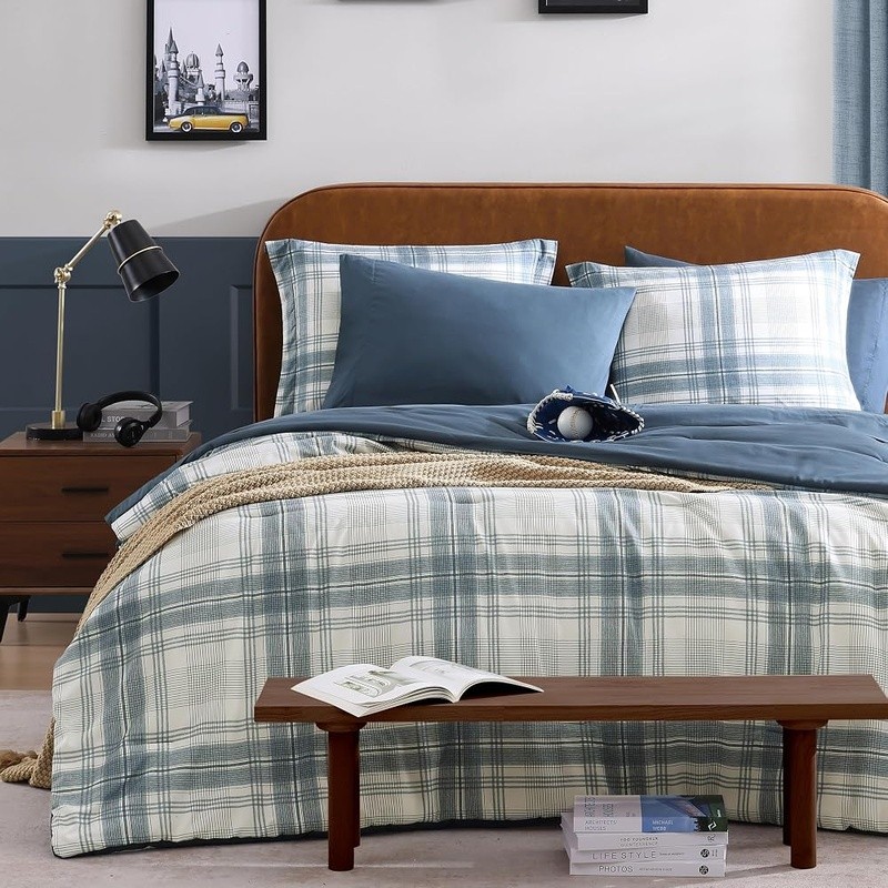 Full Size Blue Grey Comforter Set Modern Farmhouse Machine Washable Tumble Dry gallery